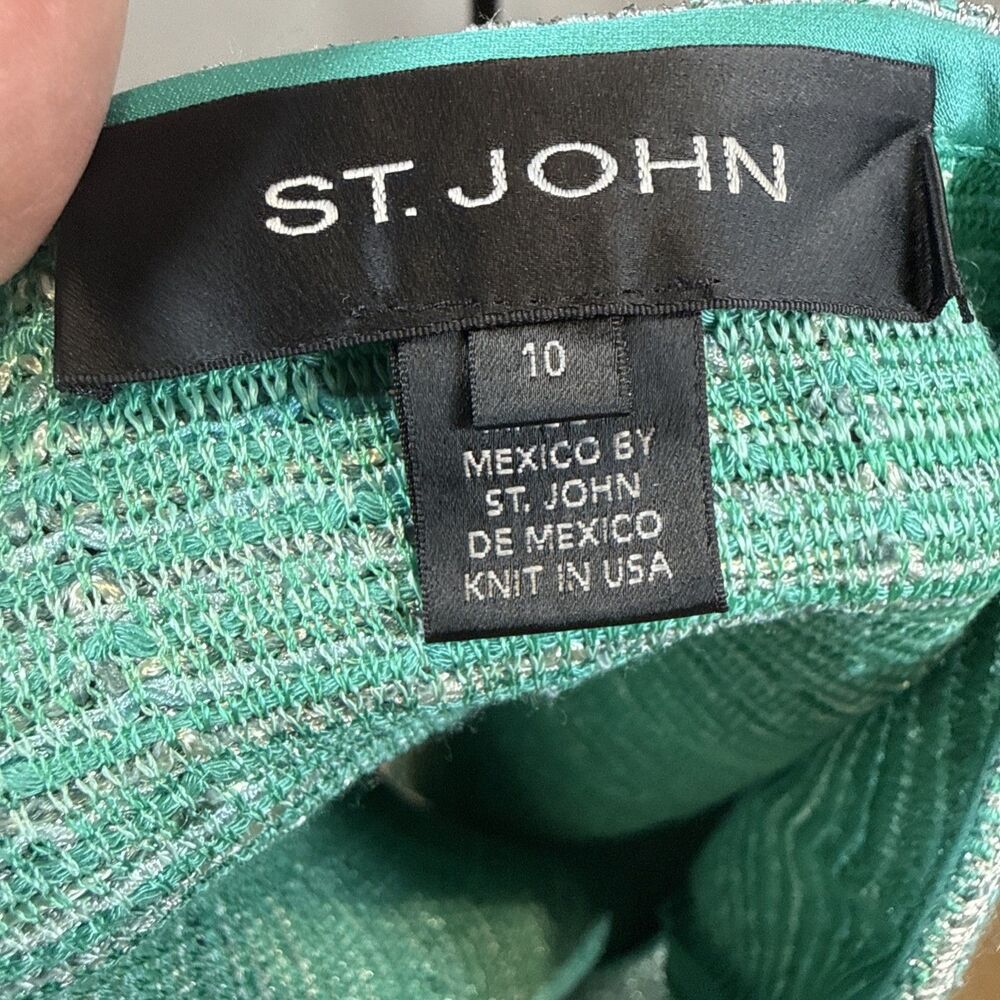 St. John Suit Set Green Tweed Blazer Sz 12 and Skirt Sz 10 Quiet Luxury Dog Show - Picture 9 of 16